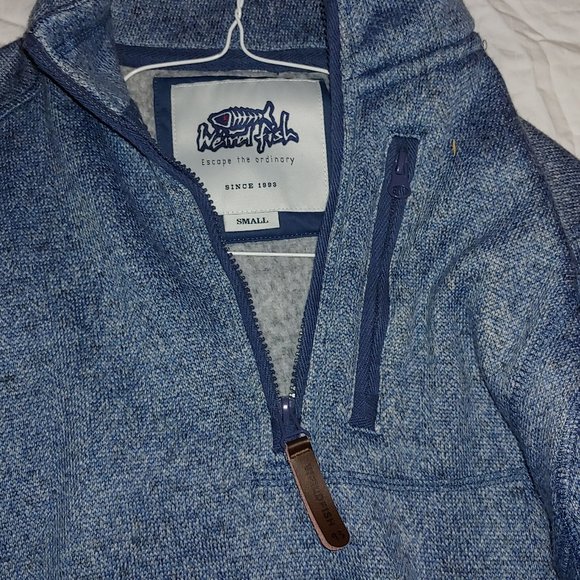 Weird Fish Sweatshirt Winter Warm Men's Size UK Small Blue tweed Henley 1/2 Zip - Picture 3 of 9